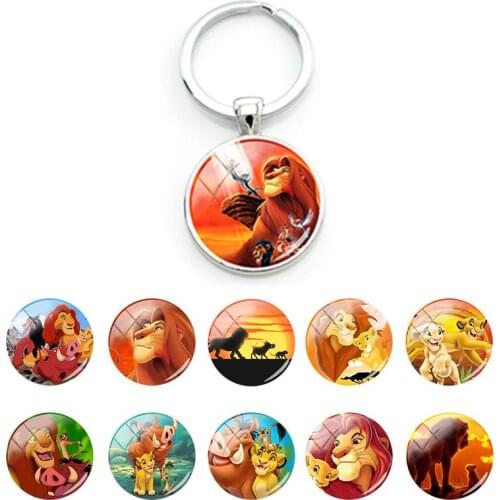 Disney The Lion King Characters Pattern Anime Keyring Bag Car Keychain Pendant Glass Cabochon Keychains Unisex Jewelry DSN145