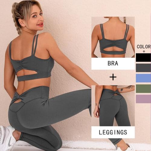 Women Set High Waist Leggings+Push Up Bra With Paded Set Girls Fitness Suit For Workout Legging Female Bow Tracksuit