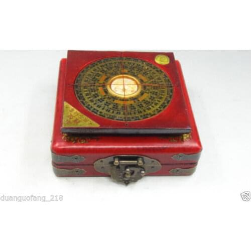 BAGUA COMPASS Feng Shui Lo Luo Pan Chi Dragon Phoenix Leather Box Brass Lock