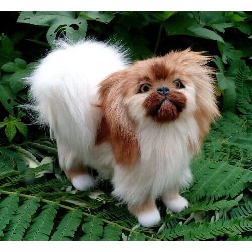 Simulation pekingese dog 20x17cm hard model,polyethylene&fur dog ,prop.home decoration toy 1819
