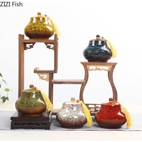 Chinese Style Ceramic Tea Caddy Small Mini Portable Pu'er Green Tea Sealed Cans Coffee Jar Storage Tanks Travel Tea Leaf Box