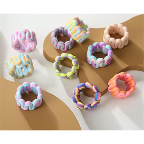 Handmade Clay Ring Fashion Personality Jewelry Gift Contrast Irregular Colorful Stripe Color 2021 New Trendy for Women