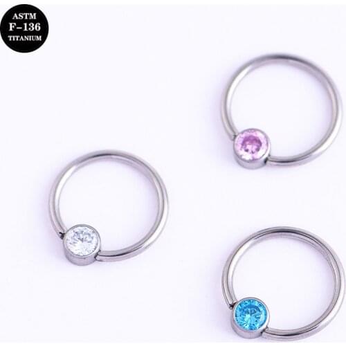 16G ASTM F136 Titanium Implant Grade Captive Bead Ring With Color CZ Bead for Nose Ear Septum Daith Piercicngs Jewelry
