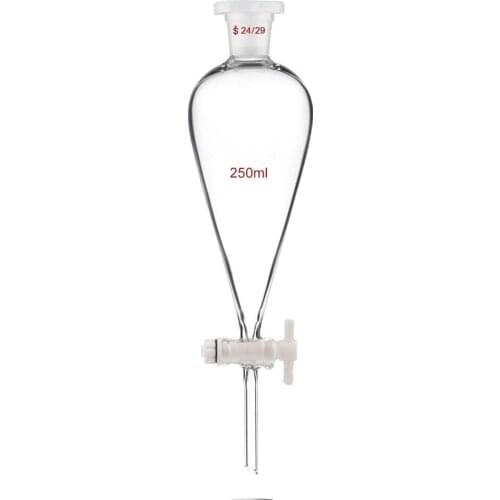 Laboratory Borosilicate Glass 250ml Heavy Wall Conical Separatory Funnel with 24/29 Joints and PTFE Stopcock Glassware