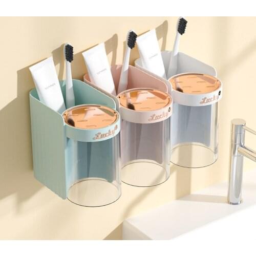 Magnetic Adsorption Inverted Toothbrush Holders Wall-mounted Hanging Rack Toothpaste Storage Shelf With Cup Bathroom Accessories