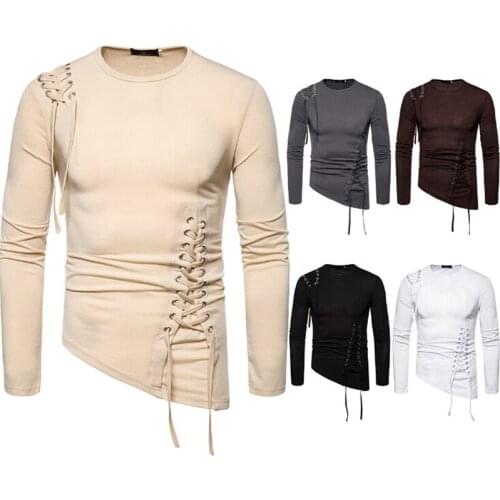 2019 Autumn men long sleeve t shirt Irregular bandage slim fit tshirt homme mens DJ nightclub costume hip hop streetwear clothes