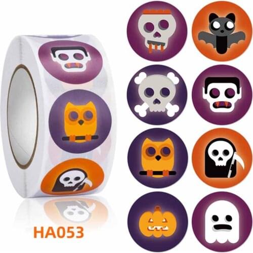 Sticker label 500Pcs/roll Thank You Cartoon Stationery Stickers Halloween Series Ghost Pattern Stickers Toy Children Gift