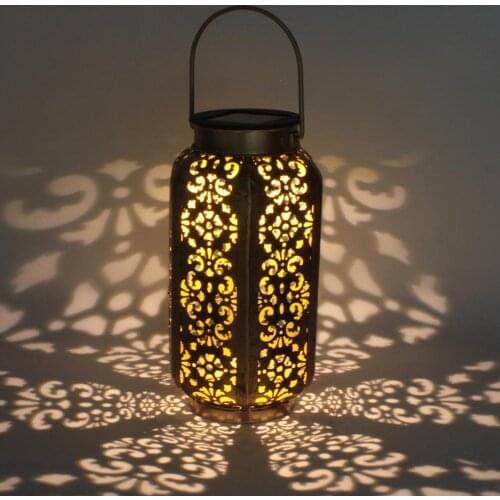 Outdoor Lighting Solar LED Hanging Lights Retro Hex Hollowed-out Waterproof Lantern Decoration Lamps For Garden Courtyard