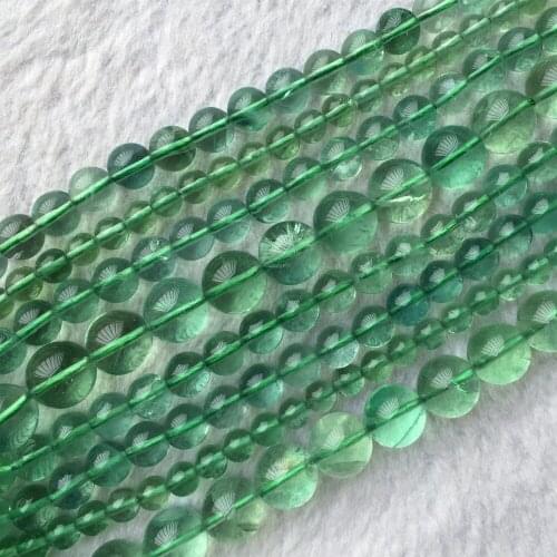 Genuine Natural AAA High Quality Clear Green Fluorite Semi-precious stones Round Beads 15" 05858