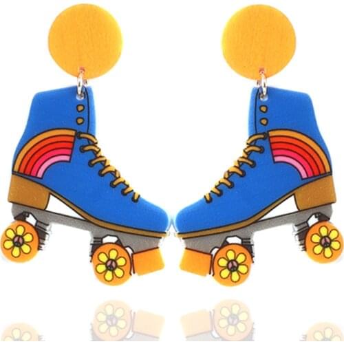 New Fashion Funny Roller Skate Acrylic Drop Earrings For Women Print Colorful Shoes Long Dangle Earrings Punk Party Jewelry Gift