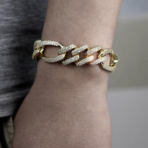 2020 New 19mm Iced Out Cubic Zirconia Figaro Chain Bracelet Prong Miami Cuban China CZ Bracelet Men Bracelets Hip Hop Jewelry