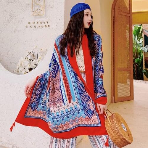 New Ethnic Wind Scarf Female Tassel Printing Large Shawl Spring Autumn Travel Scarf Seaside Holiday Sunscreen Beach Big Size