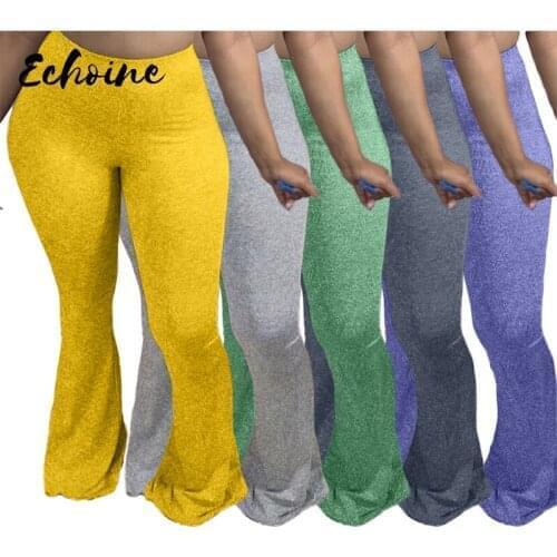 Autumn Women Elastic Wide Leg Flare Skinny Pants Leggings Bellbottoms High Waist Trousers Draped Jogger Sweatpants Plus Size 2XL