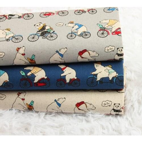 Half Yard Thicken Cotton Fabric With Cartoon Bear Bicycle Print, Handmade DIY Bag Back Cushion Cloth 100% Cotton CR-804