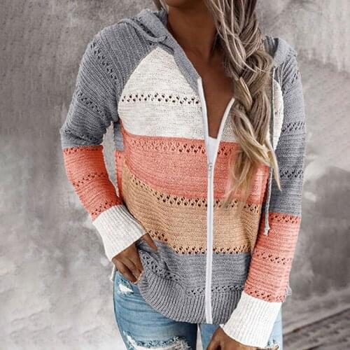Casual Knitted Zipper Hoody Hoodie For Women
