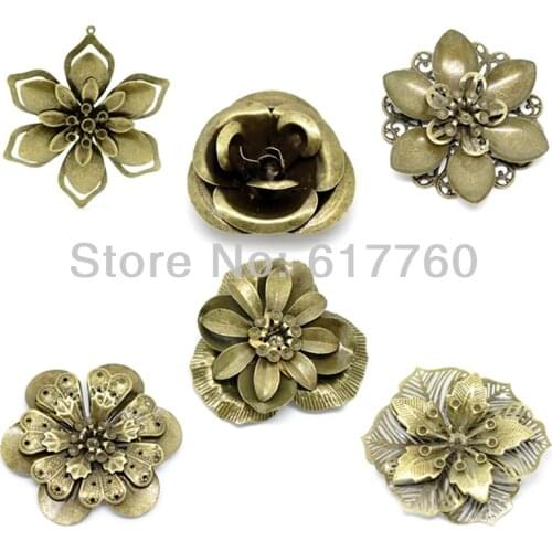 Free shipping-30Pcs Mixed Antique Bronze Filigree Wraps DIY Jewelry Findings Connectors Embellishments 4cmx4cm-5.9cmx5cm M01064