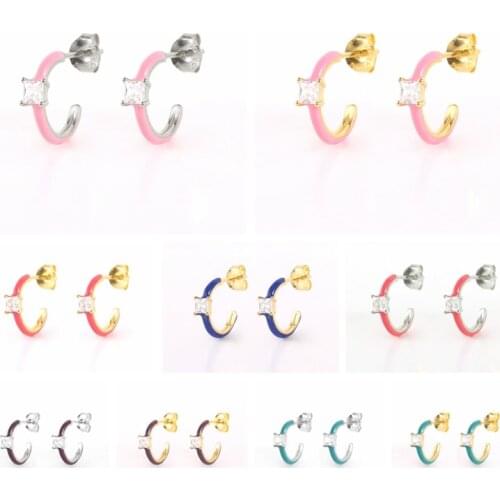 CANNER C-shaped Stud Earrings 925 Silver Dropping Oil Piercing With Blue Pink Purple Color Delicate Jewelry Pendientes Plata 925