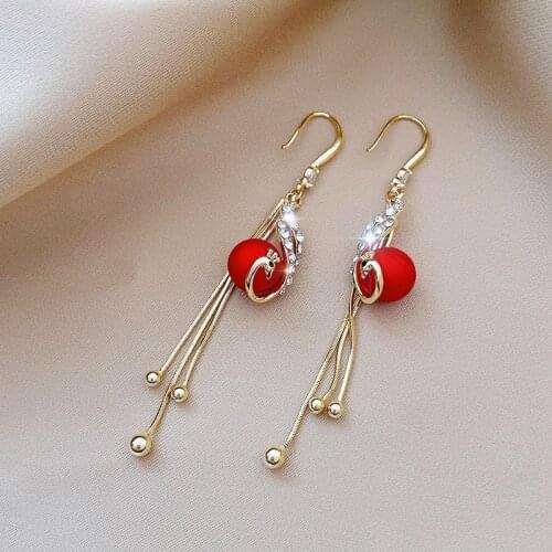 Retro Earring Delicate Peacock Drop Earrings Red Tassel Dangler Black Square Women Rhinestone Earrings Girl Gifts For Friends