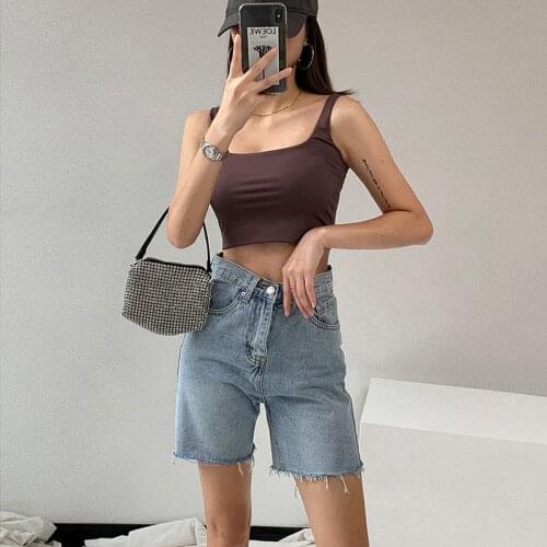 High Waist Bermuda Denim Shorts Vintage Blue Straight Casual Women Jeans Shorts Fashion Female Slim Short 2021 Summer