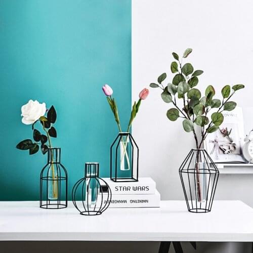 Nordic Iron line Vases Geometric Plants Shelving Rack Flowers Pot Garden Modern Creative Glass Vase Tabletop Office Home Decor