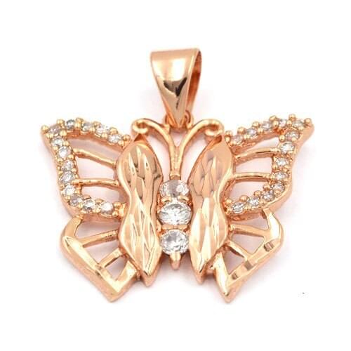 SUNNERLEES Fashion Jewelry Women Girls Cubic Zirconia Butterfly Rose Gold Color Pendant Necklace Optional Chain P53 R
