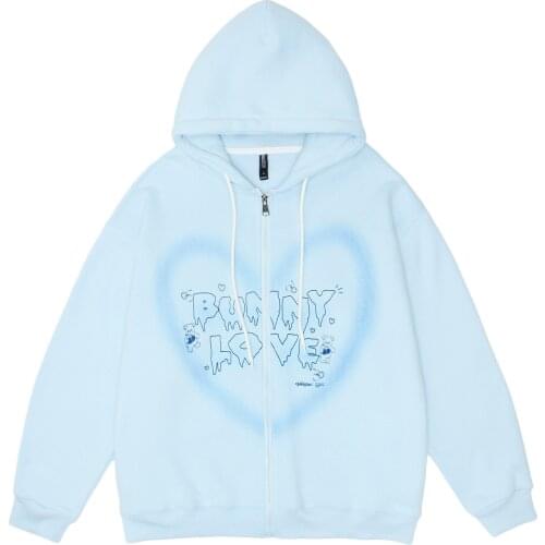 Y2K Zipup Hoodie Hip Hop Streetwear Graffiti Heart Letter Bear Print Sweatshirt Autumn Harajuku Punk E-Girl Outwear Korean Style