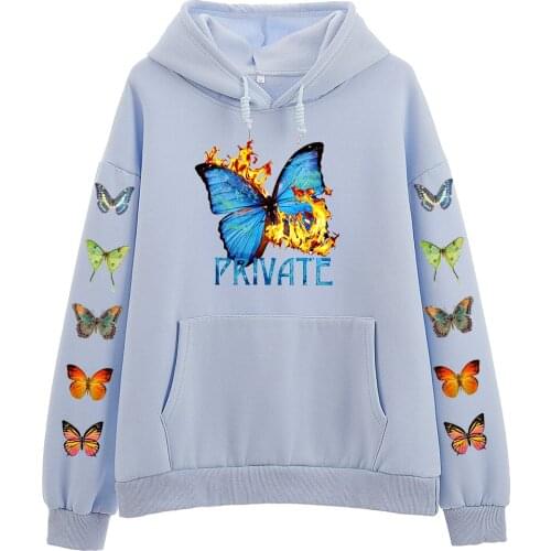 Butterfly Graphic Hoodie Kpop Clothing Oversized Harajuku Sweatshirt Cotton Long Sleeve Pocket Casual Pullover Clothes for Women