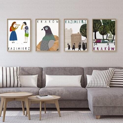 Vintage Poland Travel Krakow Kazimierz Poster Art Canvas Print Abstract Painting Nordic Wall Picture for Living Room Home Decor