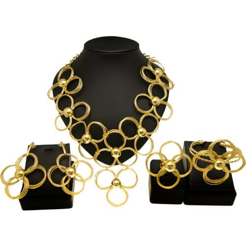 Yulaili Hot Sale Italian Gold Big Jewelry Set Bridal Wedding Big Earrings Ring Bracelet Necklace Jewelry Sets Wholesale Price
