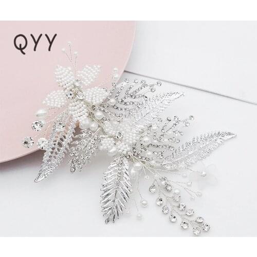 QYY Fashion Newest Wedding Hair Clips Accessories Headpieces for Women Hairpins Austrian Crystal pearl Handmade Hairpin