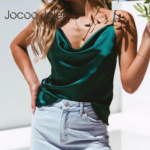 Jocoo Jolee Women Elegant Satin Tank Tops Sexy Y2K Backless Silk Camisole Summer Strap Solid Sleeveless Vest Chiffon Blouse