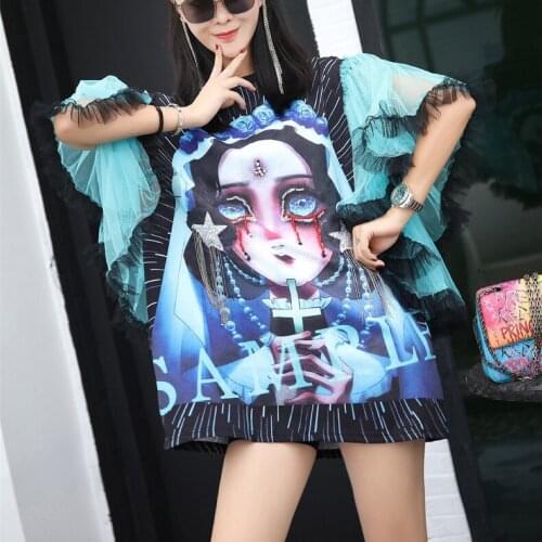 Women Summer Short Sleeve Chiffon Blouse Plus Size Female Loose Streetwear Graffiti Harajuku Vintage Blouse Oversize Shirts