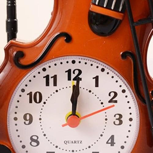 Simulation Violin Alarm Clock Vintage Desk Clock For Office Handmade Crafts Children Gifts Retro Ornament Music Series Decor