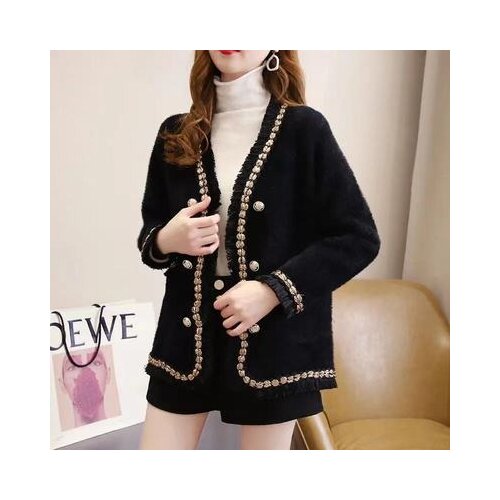 Autumn And Winter Fashion New Womens Solid Color Imitation Mink Small Fragrance Cardigan Sweater Korean Needle Lady Coat