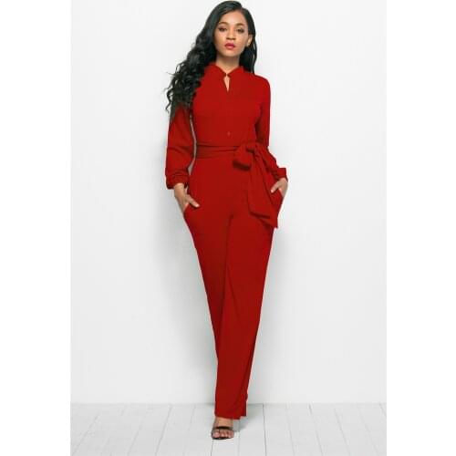 Women Sexy Long Sleeve Red Jumpsuit Formal Fashion Wide Leg Elegant Spring Jumpsuits Casual Female Loose Plus Size Lady Rompers