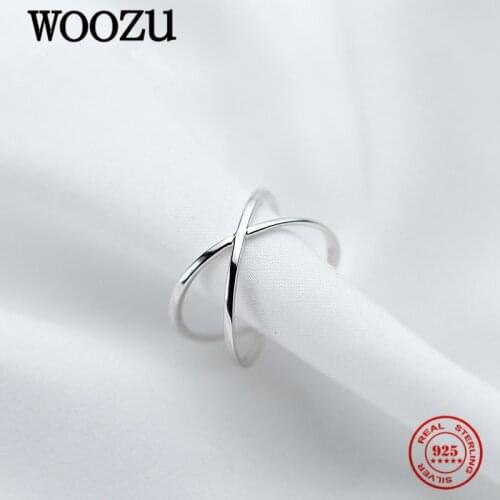 WOOZU Real 925 Sterling Silver Simple Hollow Initials X Cross Adjustable Finger Ring For Women Party Gothic Hip Hop Jewelry Gift
