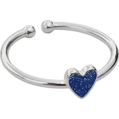 XIYANIKE 925 Sterling Silver Hot Popular Elegant Temperament Blue Heart Open Ring For Women Fashion Statement Jewelry Wedding