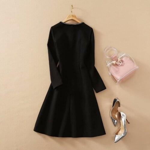 Winter Autumn Runway Fashion Designer New Arrival High Quality Flower Birds Embroidery Long Black Dress