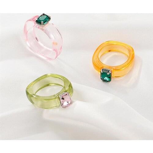 1pc Fashion Resin Ring Wide Creative Rhinestone Decor Finger Ring Knuckle Ring Joint Ring Jewelry Accessories Party Dress Up