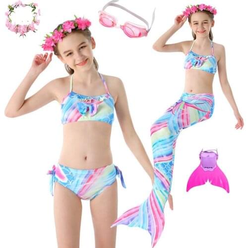 2021 Mermaid Tail Swimsuit Beach Bikini Set Mermaid Costume Cosplay Halloween Party Birthday Gifts Swimwear With Monofin garland