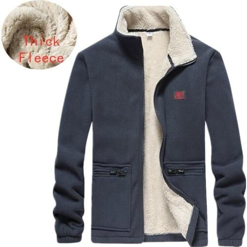 4XL Autumn Winter Wool Fleece Jacket Mens Plus Velvet Thick Cardigan Warm Fleece Coat Liner Hiking Fishing Sport Outdoor Jackets