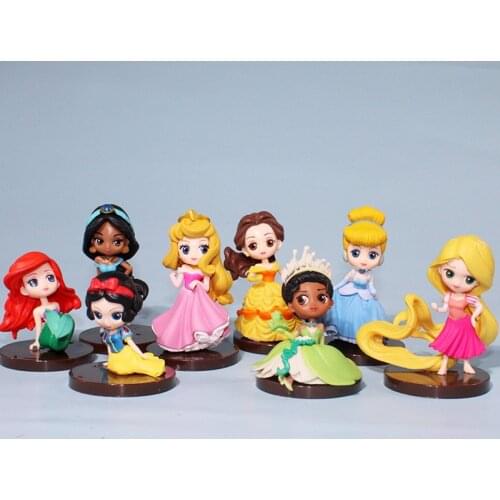 8pcs/Set Disney Princesses PVC Model Snow White Cinderella Ariel Belle Western Action Figures Cake Car Decor Kids Toy Girl Gift