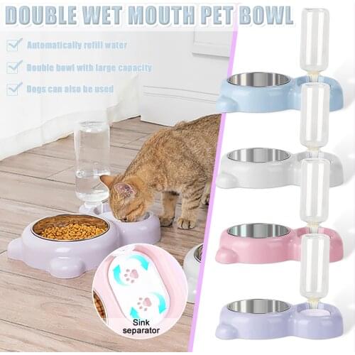 Automatic Pet Cat dog Feeder Bowls Water Dispenser Kitten Drinking Bowl Dogs Feeder Food Dish Stainless Steel Pet Bowl Goods