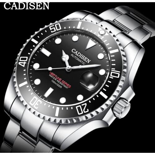 CADISEN Japan Mechanical Movement Watch Men 100M Waterproof Top Brand Automatic Watch Ceramics Business Sport Relogio Masculino
