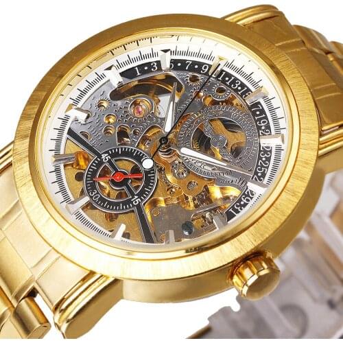 WINNER Official Gold Watch For Men Top Luxury Brand Automatic Watch Men Mechanical Skeleton Wristwatch Classic Relogio Masculino