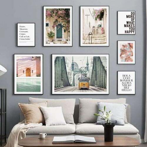 Tram Flower Lisbon Stairs Kefalonia Door Wall Art Canvas Painting Nordic Posters And Prints Wall Pictures For Living Room Decor