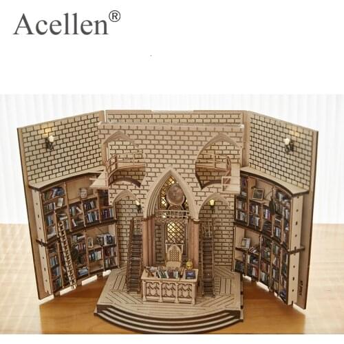 Wooden Principals Office Book Nook Inserts Art Bookend DIY Bookshelf Decor Stand Decoration Light Model Building Kit