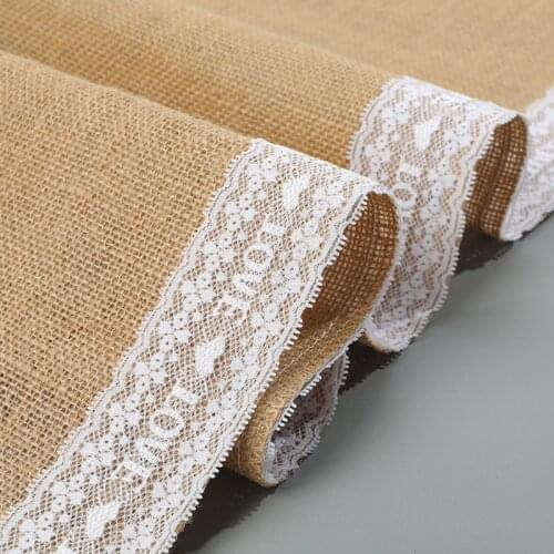 Jute Burlap Lace Hessian Table Runner for Christmas Wedding Festival Party Event Loves Table Runners Restaurant Table Decoratio