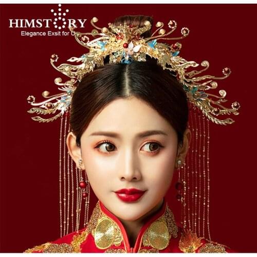HIMSTORY Traditional Chinese Hair Accessories Hairpin Hair Stick Headdress Wedding Hair Jewelry Ornaments Bridal Headpiece
