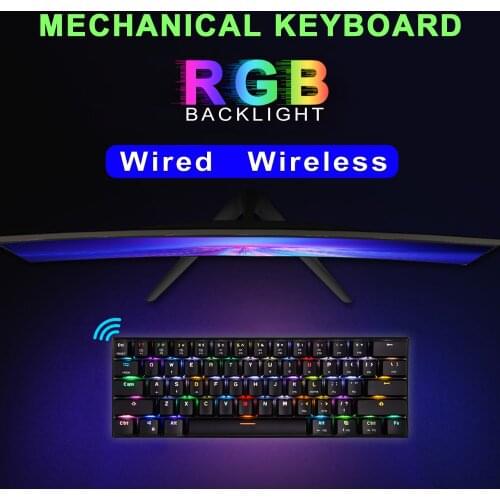 MOTOSPEED Wireless Bluetooth Mechanical Keyboard 60% Compact 61 Keys Gaming/Office Keyboard for Computer Russian Laptop